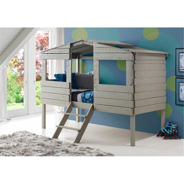 Convenience Concepts PD-1380TLRG Twin Size Tree House Loft Bed, Rustic Grey HI2479093 - main